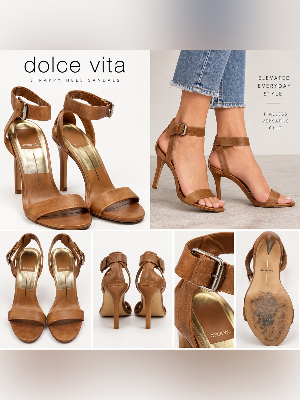 Dolce Vita Cognac Tan Ankle Strap Stiletto Sandals